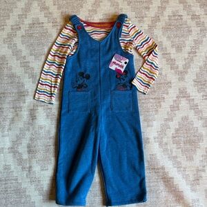 Disney Mickey and Minnie Blue Overalls with Striped Top NWT size 3T